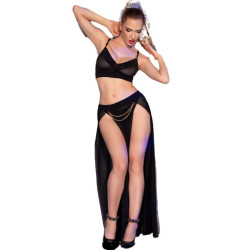Chilirose - Cr 4672 Jupe Top Noire Et String Avec Chaînes Doré Xl